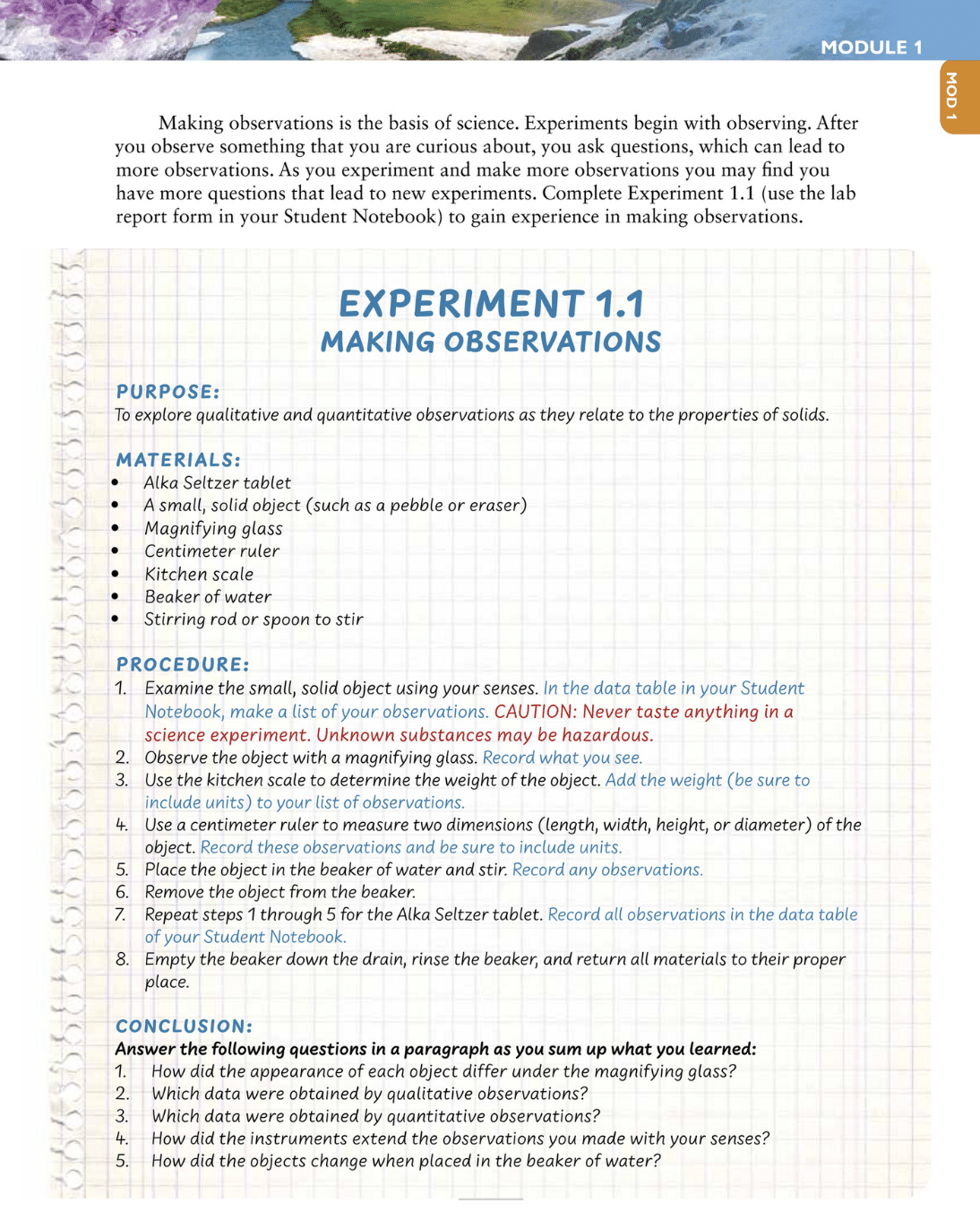 Experiment 1.1 in Exploring Creation with Physical Science